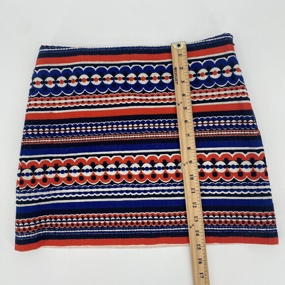 MILLY Size 2 Embroidered Mini Skirt Stripes Blue Red White USA - Picture 6 of 10